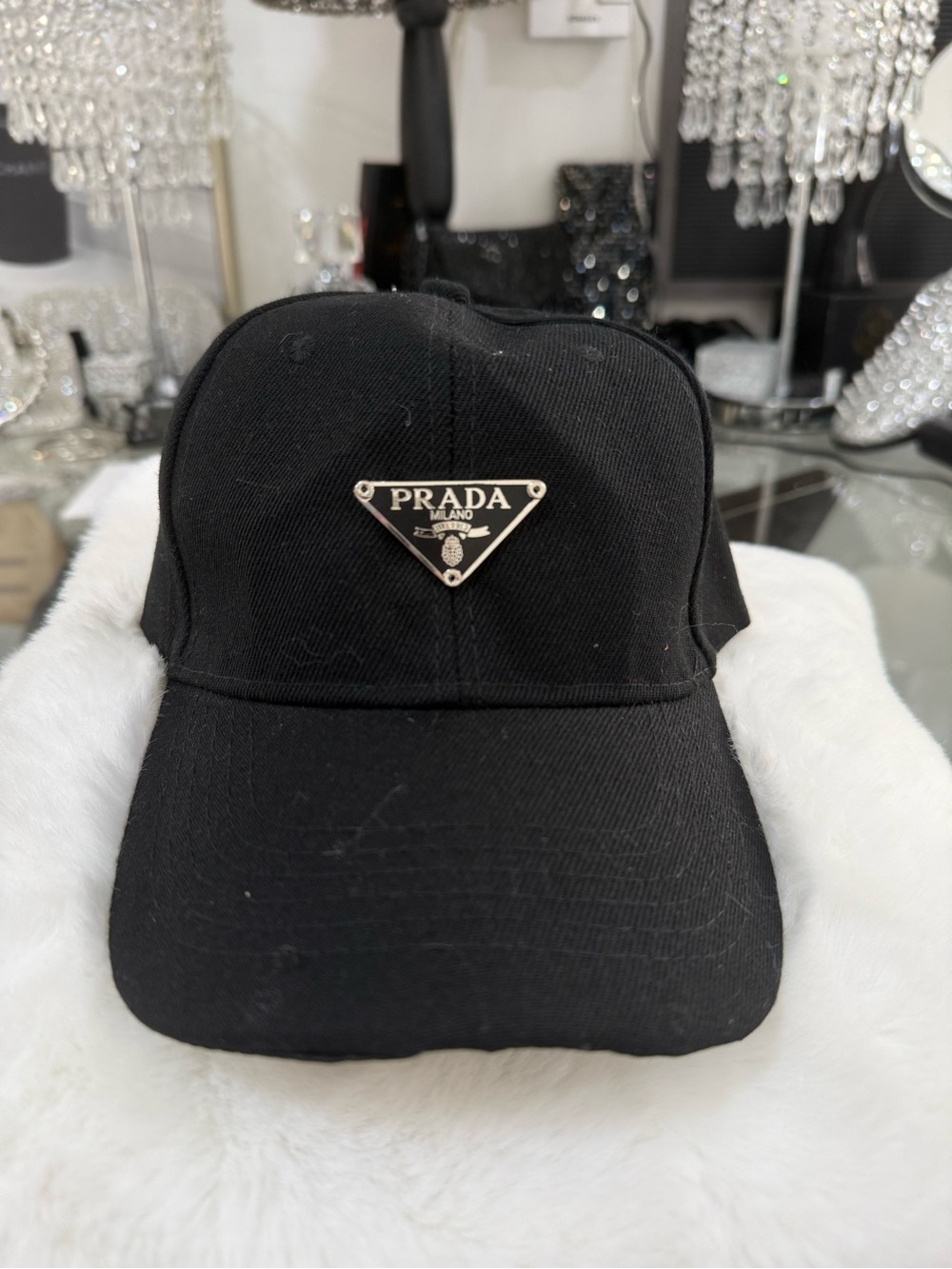 Prada upcycled Black Logo Triangle Baseball Cap 🆕